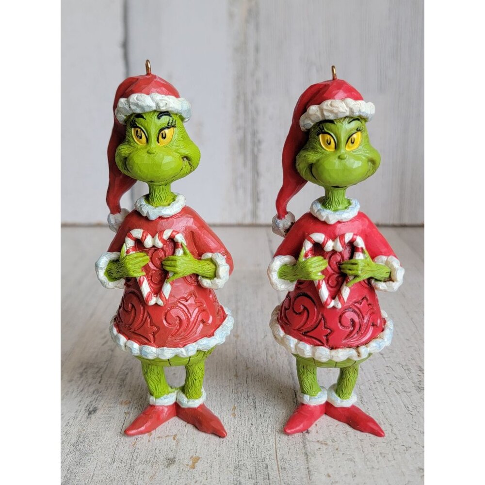 Jim shore Grinch‎ heart shaped candy cane ornament Xmas set